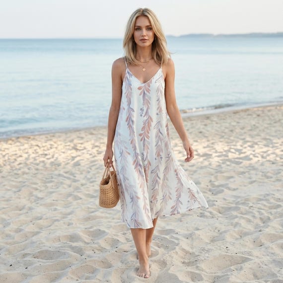 Boho Floral Maxi Slip Dress – Lightweight Flowy Summer Beach Outfit