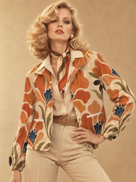 70s Floral Jacket, Retro Botanical Print