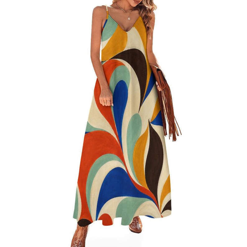 Abstract Maxi Dress, Retro Color Block image 10