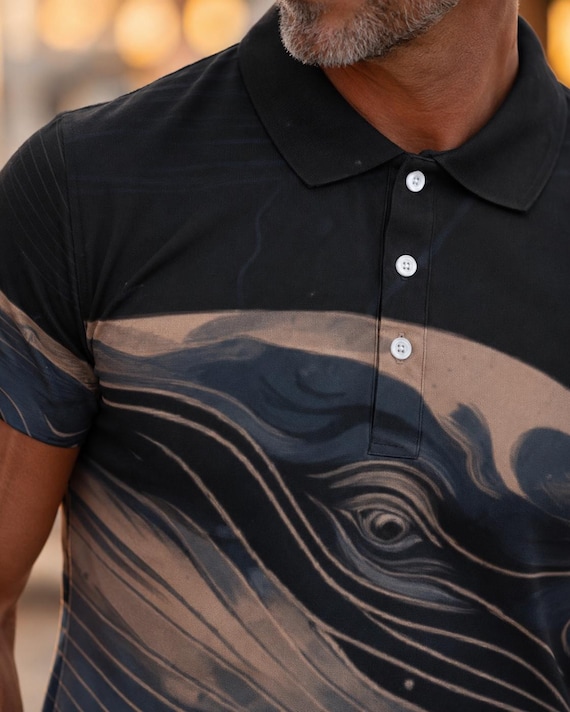Men's Whale Art Polo Shirt, Ocean Lover Beach Club Resort Wear