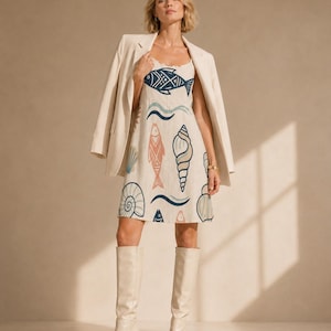Coastal Fish Mini Dress – Mediterranean Vacation Dress with Relaxed Boutique Energy