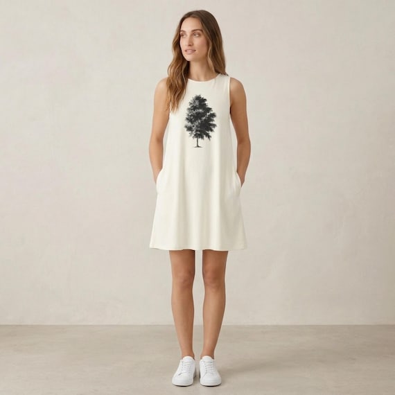 Relaxed A-Line Mini Dress for Women, Flowy Sleeveless Summer Vacation Dress with Pockets