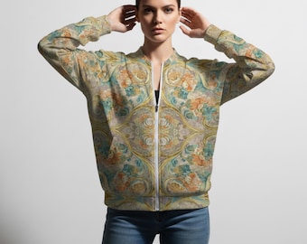 Floral Bomber Jacket, Lightweight Boho Jacket, Statement Layer for Women