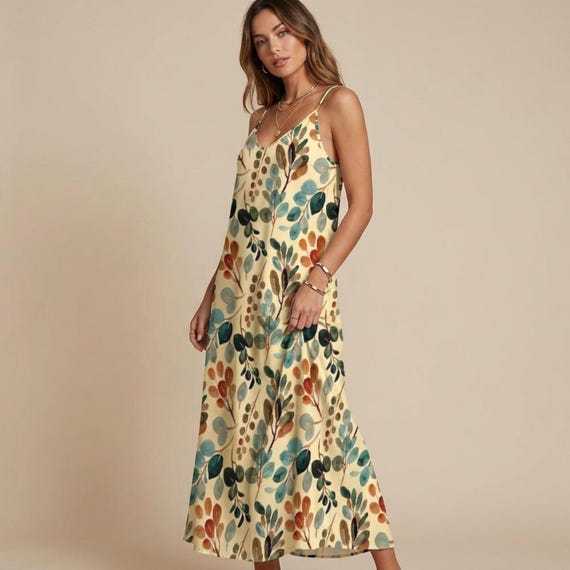 Floral Maxi Dress: Sleeveless Boho Summer Vacation Ankle Length Sling Outfit
