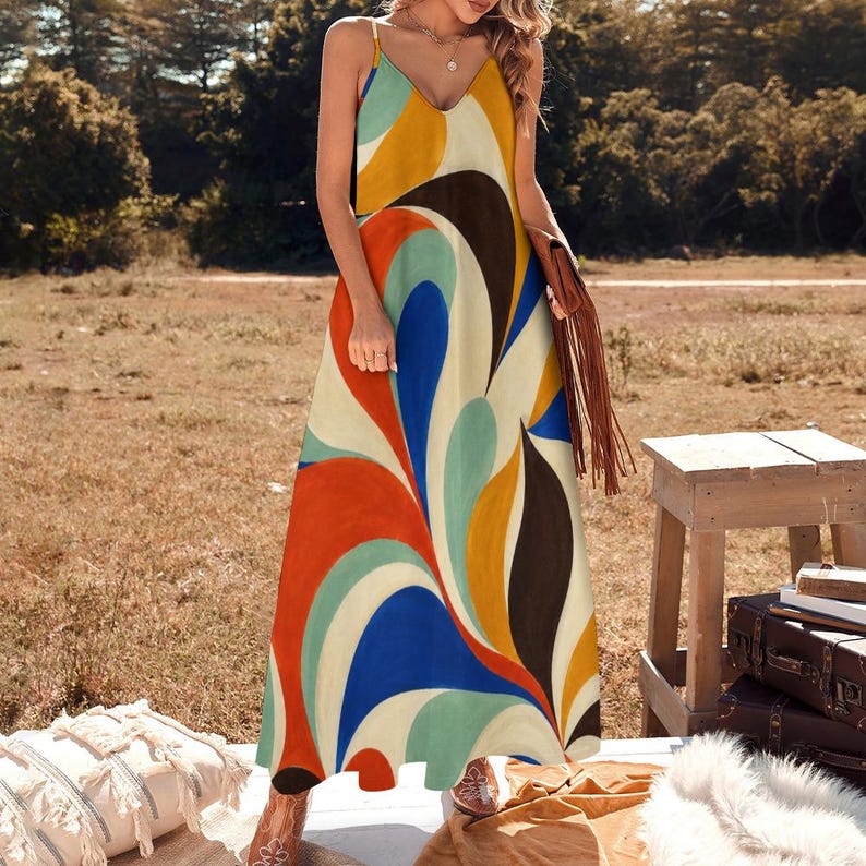 Abstract Maxi Dress, Retro Color Block image 12