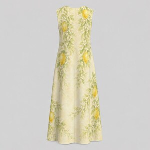 Mediterranean Lemon Floral Cotton Midi Dress, Sleeveless A-Line Garden Party Vacation Resort Dress image 14