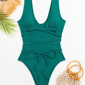 Sexy One-Piece Swimsuit – Backless High Waist Bathing Suit – Solid Color Slimming Swimwear for Women