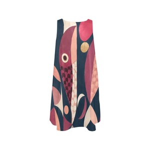 Pink Mid Century Fish Dress, Sleeveless A-Line Pocket Dress, 60s Mod Geometric Print image 13