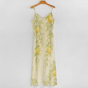 Lemon Print Maxi Dress, Floral Spaghetti Strap Amalfi Coast Resort Wear imagen 10