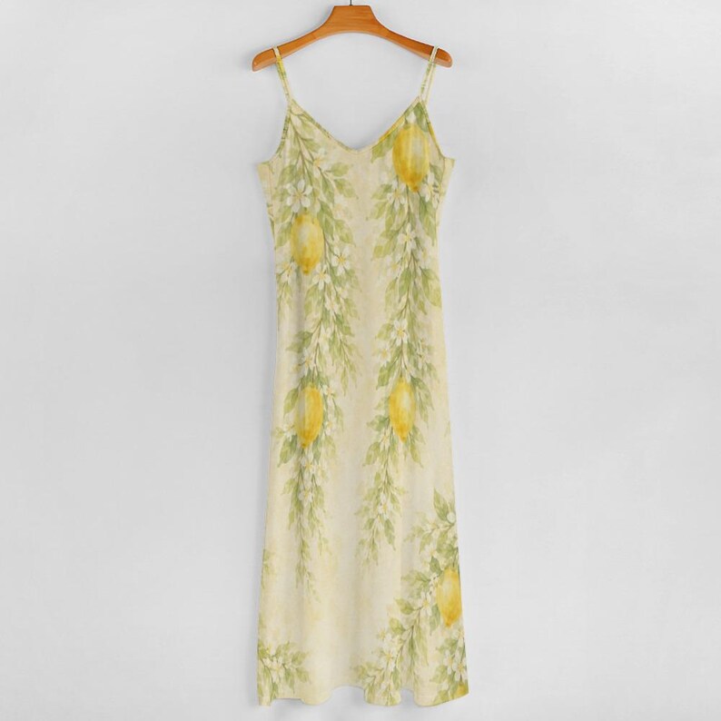 Lemon Print Maxi Dress, Floral Spaghetti Strap Amalfi Coast Resort Wear imagen 10