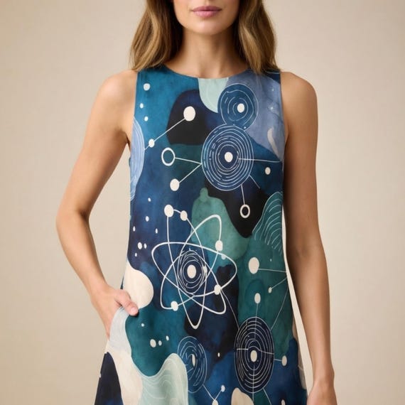 Atomic Orbit Print A-Line Mini Dress