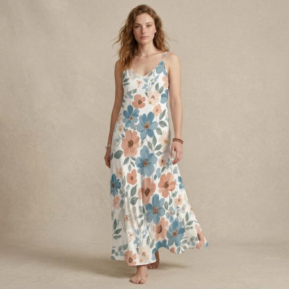 Boho Floral Maxi Dress: Sleeveless, Flowy Summer Beach Vacation Style, Soft and comfortable