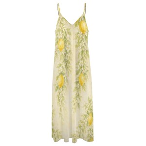 Lemon Print Maxi Dress, Floral Spaghetti Strap Amalfi Coast Resort Wear imagen 12