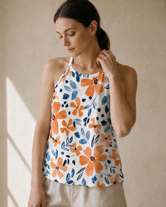Floral Sleeveless Tank Top – Lightweight Summer Vacation Blouse, Relaxed Fit Casual Top