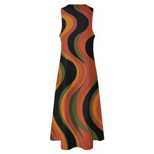 Retro Abstract A-Line Dress With Pockets, 70s Earth Tone Sleeveless Gallery Dress image 13