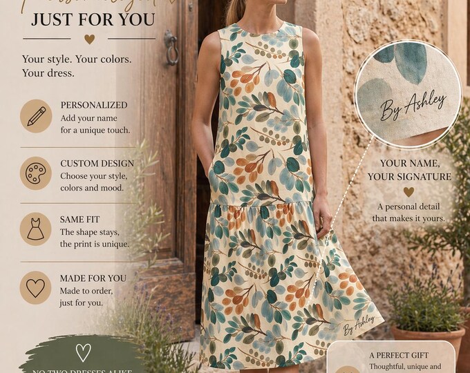 Featured listing image: Cotton Floral Midi Dress, Relaxed Summer Wedding Guest Outfit