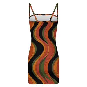Retro Wave Strappy Mini Dress, 70s Abstract Swirl Summer Party Vacation image 10