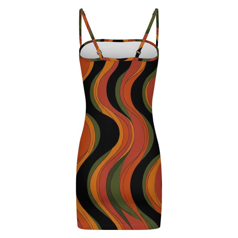 Retro Wave Strappy Mini Dress, 70s Abstract Swirl Summer Party Vacation image 10