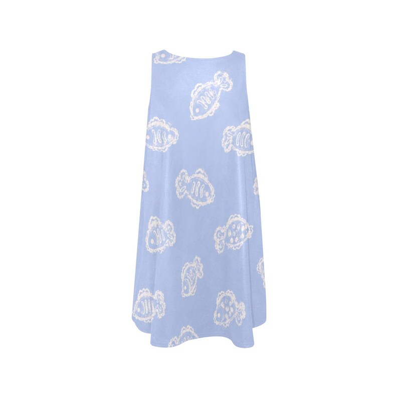 Custom Powder Blue Fish Print Sleeveless A-Line Dress with Pockets image 14
