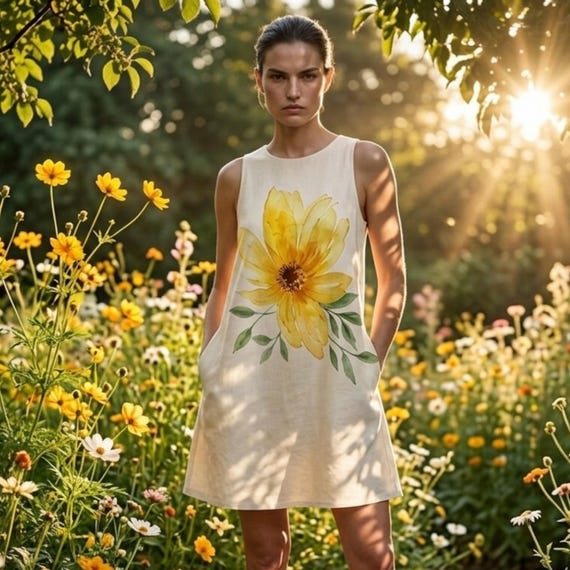 Yellow Floral A-Line Dress with Pockets – Loose Fit Summer Vacation Dress