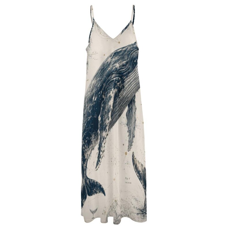 Vestido longo com estampa de baleia, estilo praiano/marinho. imagem 14
