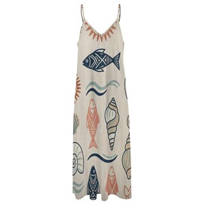 Mediterranean Fish Shell Maxi Dress, Sleeveless Coastal Resort Wear, Beach Summer A-Line image 11
