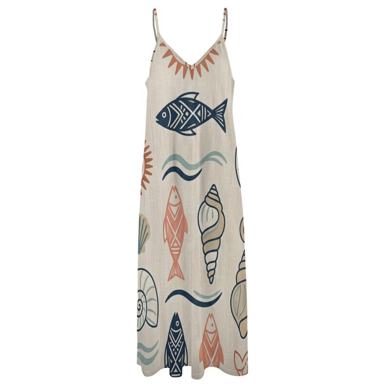 Mediterranean Fish Shell Maxi Dress, Sleeveless Coastal Resort Wear, Beach Summer A-Line image 11