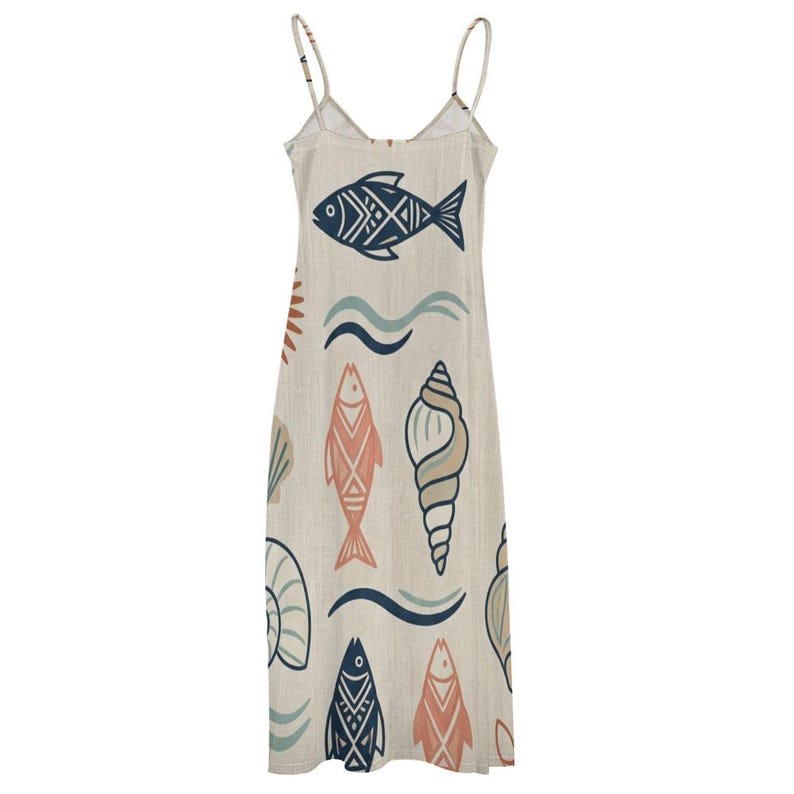 Mediterranean Fish Shell Maxi Dress, Sleeveless Coastal Resort Wear, Beach Summer A-Line image 12