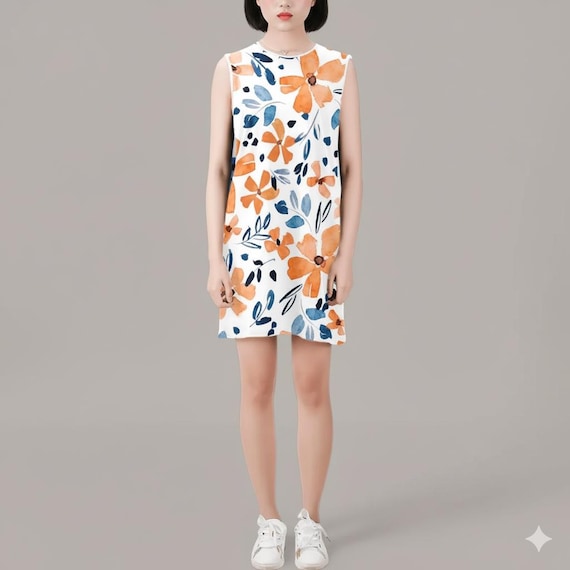 Boho Floral Mini Dress – Sleeveless Summer Shift Dress, Vacation & Casual Outfit