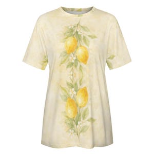 Katoenen T-shirt aquarel citroen, zomertop Amalfikust, mediterrane botanische print afbeelding 11