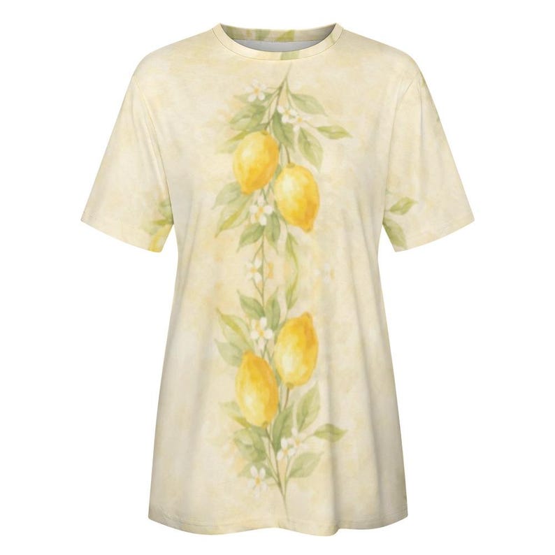 Katoenen T-shirt aquarel citroen, zomertop Amalfikust, mediterrane botanische print afbeelding 11