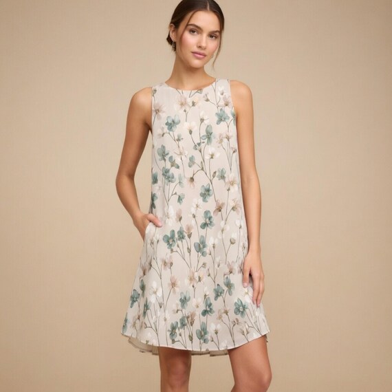 Floral A-Line Mini Dress – Lightweight Pockets, Summer Vacation Flowy Fit