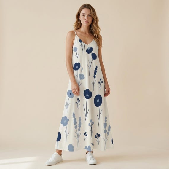 Floral Maxi Dress, A-Line Summer, Sleeveless Boho, Relaxed Fit Vacation