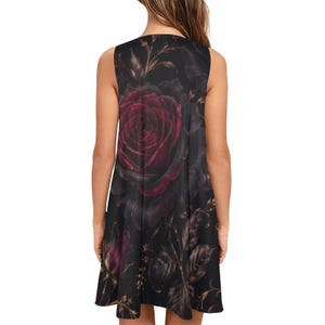 Minivestido gótico rosa con bolsillos, vestido de corte A con estampado floral oscuro de estilo bruja imagen 15