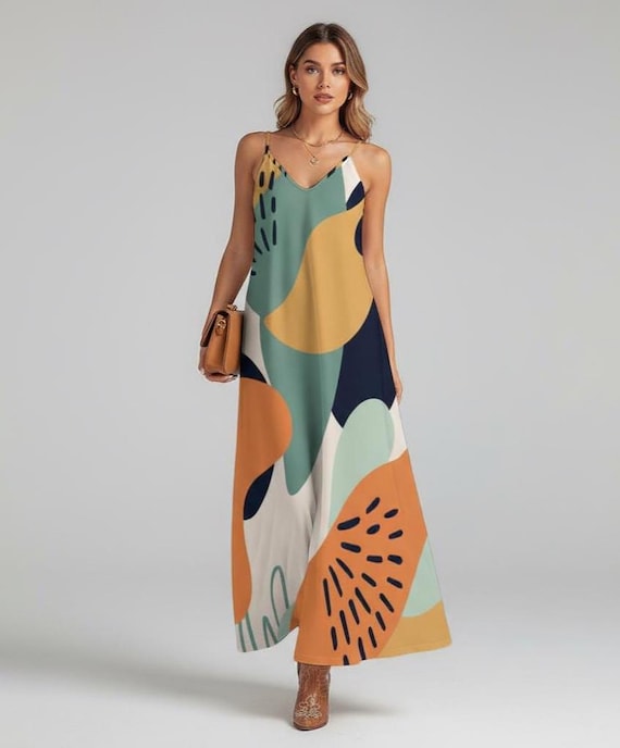 Abstract Art Boho Maxi Dress – Sling Sundress
