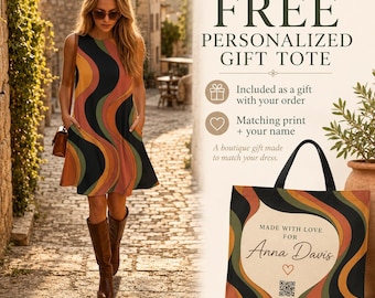 Retro Wave A-Line Kleid, Buntes Statement Sommer Outfit, Boho Style