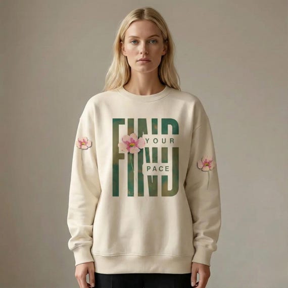 Floral Motivational Sweatshirt, Find Your Pace Retro Graphic Crewneck, Positive Affirmation