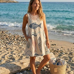 Summer Beach Dress Fish Print - Etsy