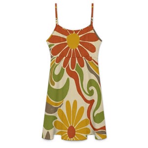 70s Daisy Mini Dress, Retro Floral Cami Sundress, Vacation Slip Dress image 18