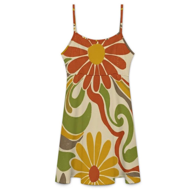 70s Daisy Mini Dress, Retro Floral Cami Sundress, Vacation Slip Dress image 18