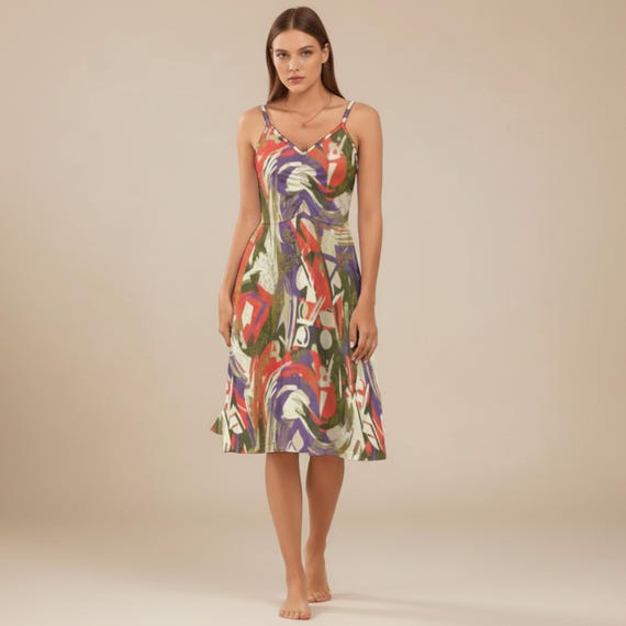 Abstract Swirl Print A-Line Dress, Colour-Rich, Quiet Luxury by ZAYN