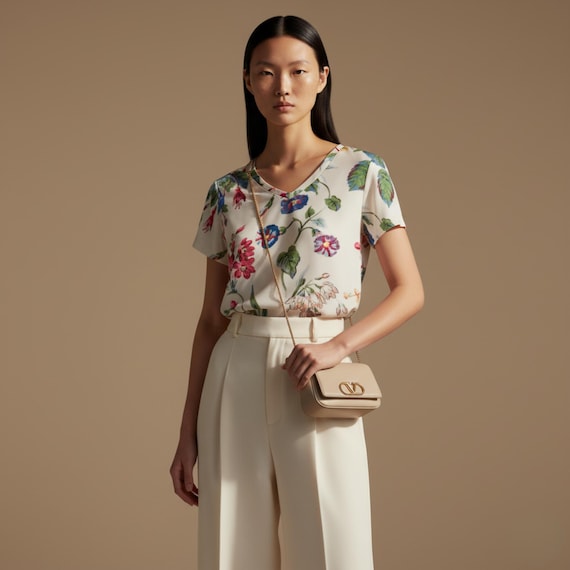 Boho Floral V-Neck Blouse: Lightweight Leaf Print Summer Top