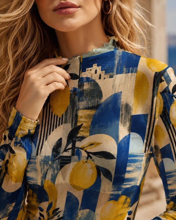Long Sleeve Mesh Top Lemon Print — Summer Vacation Layer