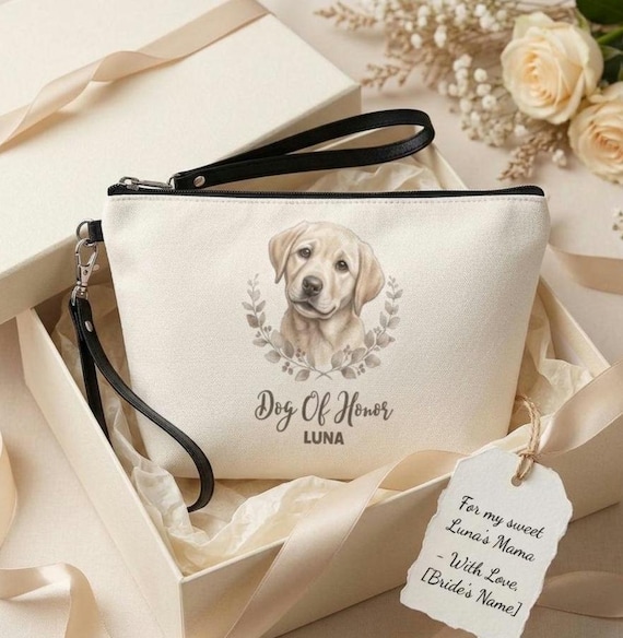 Personalized Dog of Honor Cosmetic Bag, Custom Pet Portrait Pouch, Wedding Keepsake