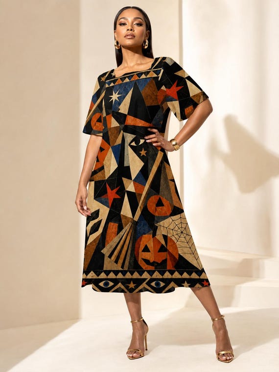 Geometric Halloween Maxi Dress