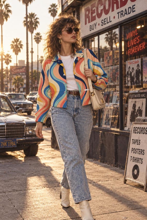 Women's Retro Wave Fleece Jacket, Colorful Snap Front with Zip Pockets