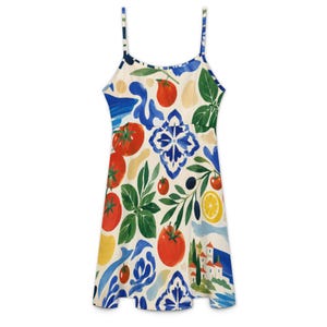 Tomato Lemon Print Mini Dress, Mediterranean Italian Summer Sundress image 8