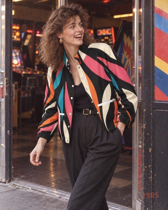 Women’s Fleece Jacket, 70s Retro Abstract Print, Statement Shacket with Zip Pockets