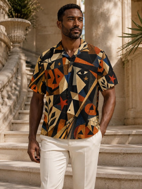 Men’s Retro Halloween Hawaiian Shirt, Witch Raven Pumpkin Button Up