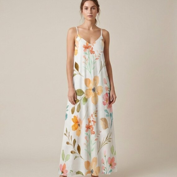 Boho Floral Maxi Dress, Flowy Summer Beach Dress